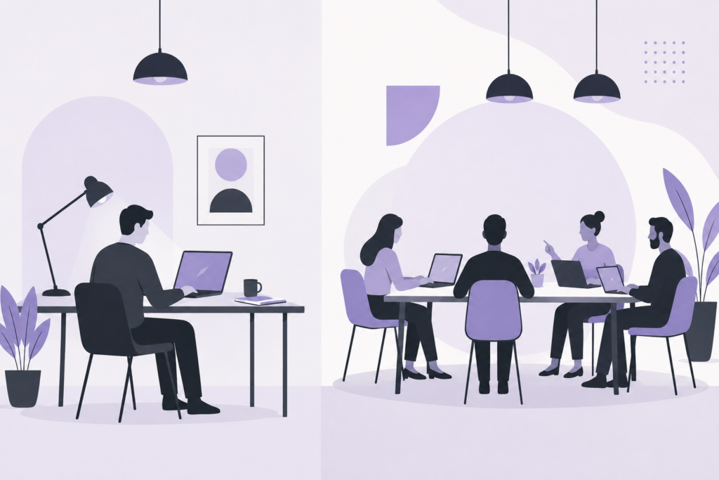 freelancer vs agency digital marketing illustration 